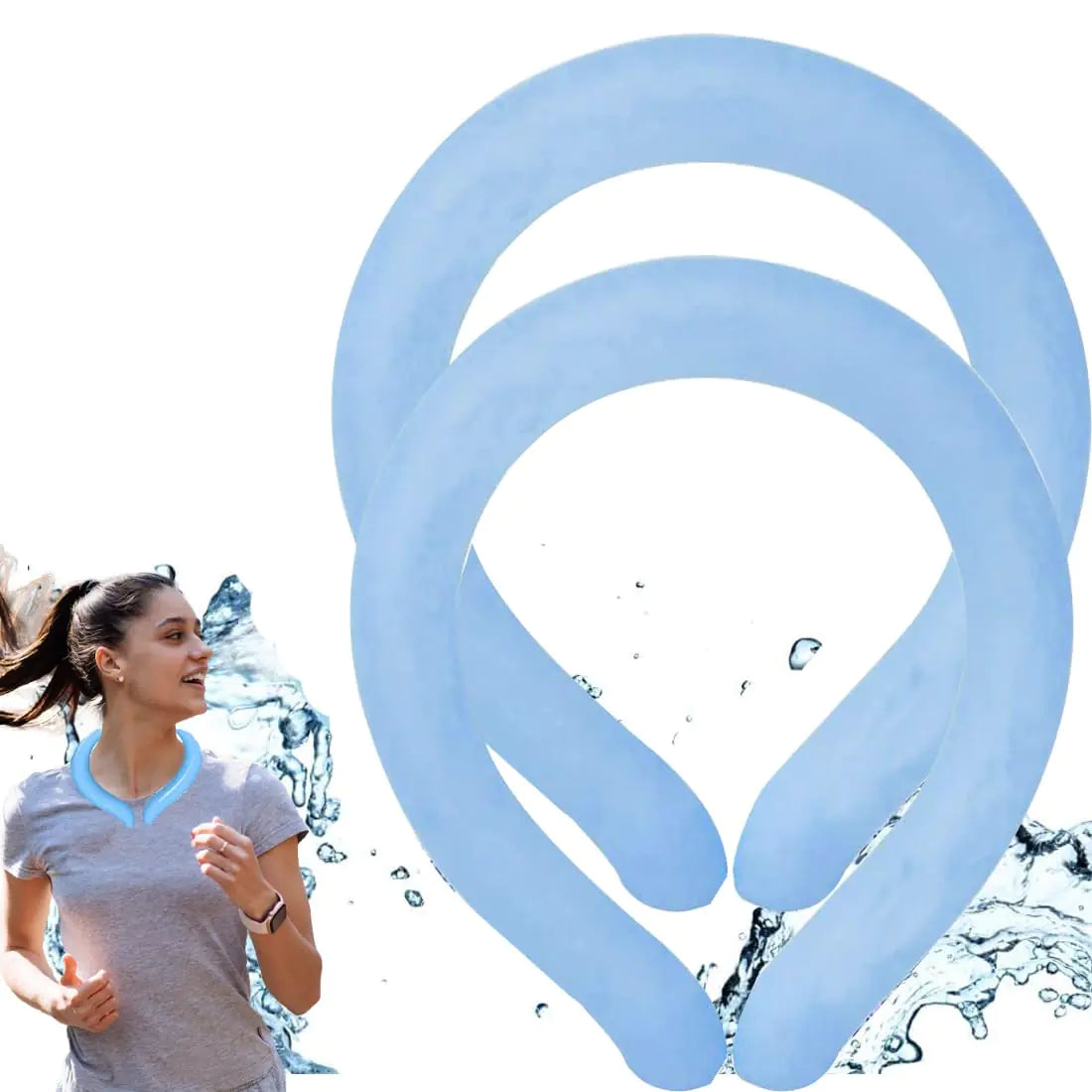 2PCS Neck Cooling Tube with Cold Insulated BagNeck Cooling WrapsReusable Ice Neck Ring Wearable Body Cooling Products for Summer Heat (Blue)